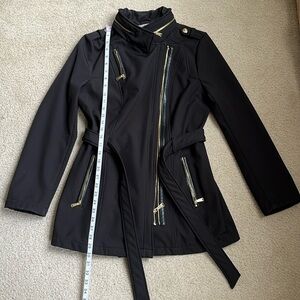 MICHAEL KORS Asymmetrical Water Resistant Black Trench Coat